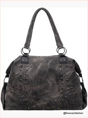 Faux Leather Studded Tote Hobo Bag Y2K Shoulder Purse Punk Handbag